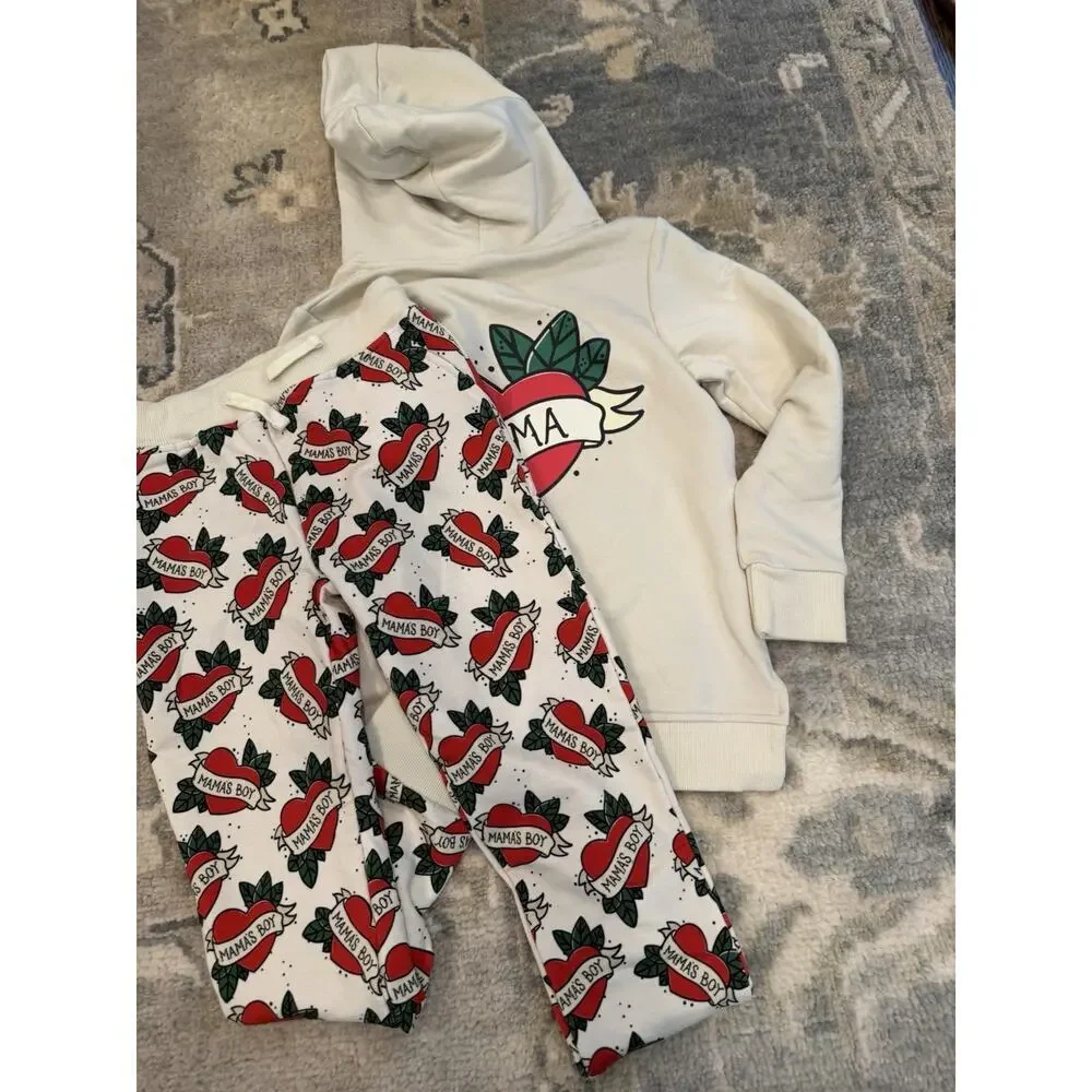 Bums And Roses Mama's Boy 2 Piece Hoodie Jogger Set 5/6 NEW